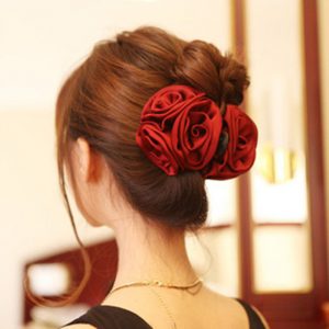 Korean Beauty Ribbon Rose Flower Bow Jaw Clip Barrette Hair Claws for Women Headwear Hair Accessories