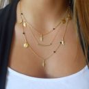 Gold silver chain beads leaves pendant necklace fashion jewelry multi layer necklaces for women