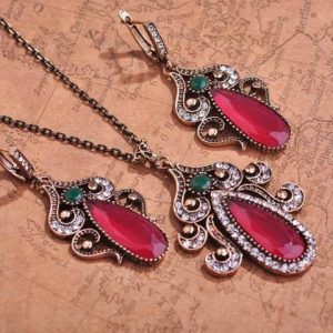 Jewelry Sets Necklace &Earrings Stone Turkish jewelry – Red