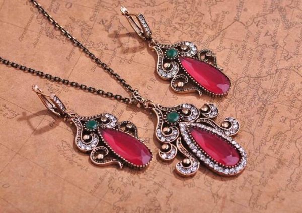 Jewelry Sets Necklace &Earrings Stone Turkish jewelry – Red