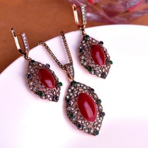 Jewelry Sets Red stone Necklace Stud Earring