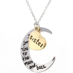 Silver Gold I Love You Moon Sister Pendant Necklace