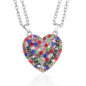 2PC Silver Plated Mother Daughter Necklace Silver Heart Full Crystal Rhinestone