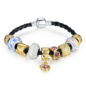 Asian 925 Silver Leather Charm Bracelets & Bangles for Women With Murano Glass Beads Gold Charm - Image 2