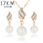 Fashion Women Necklace Earrings Jewelry Sets Crystal Gold Color Big Simulated Pearl Wedding Party Jewe
