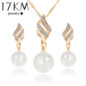 Fashion Women Necklace Earrings Jewelry Sets Crystal Gold Color Big Simulated Pearl Wedding Party Jewe - Image 2